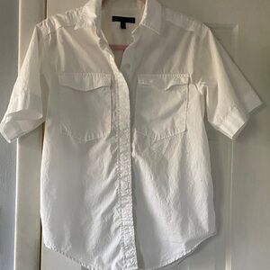Banana Republic White Cotton Short Sleeve Button Down Shirt - S